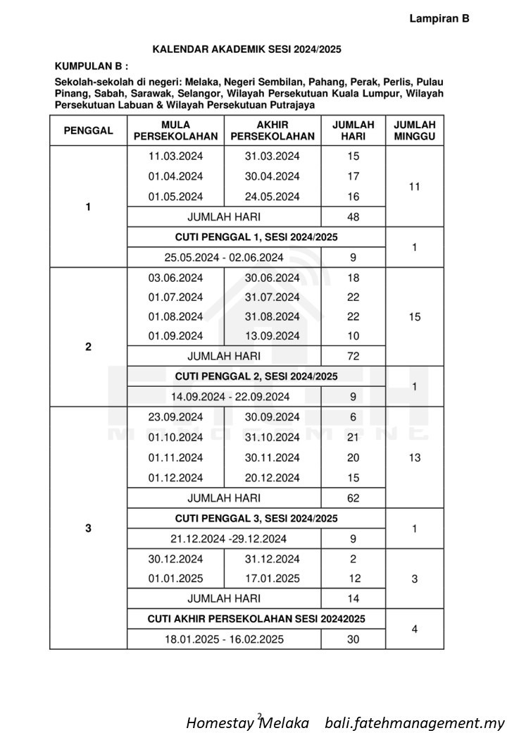 bali residences melaka cuti sekolah 2024 2025