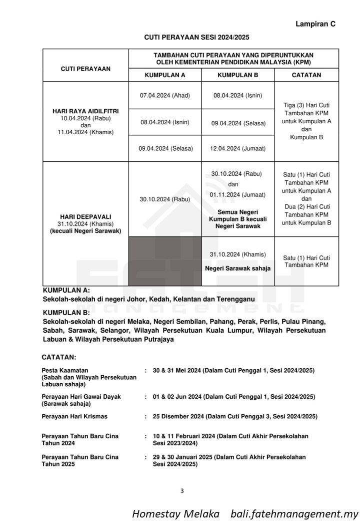 Bali Residences Melaka Cuti Sekolah 2024 2025