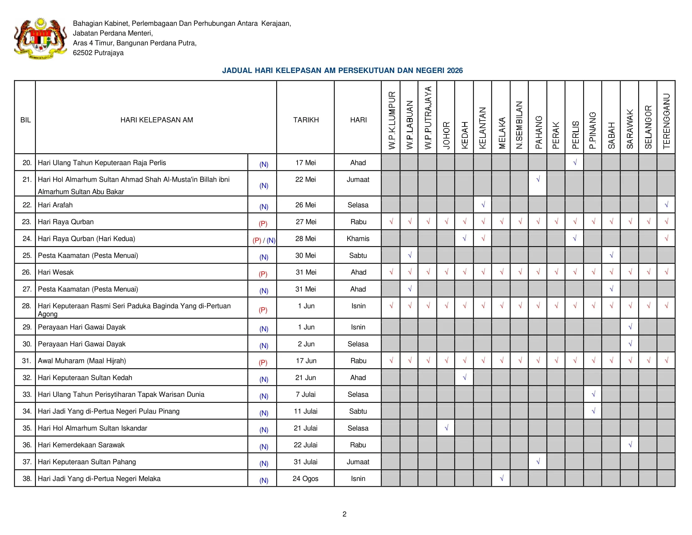 hari kelepasan am Malaysia 2026