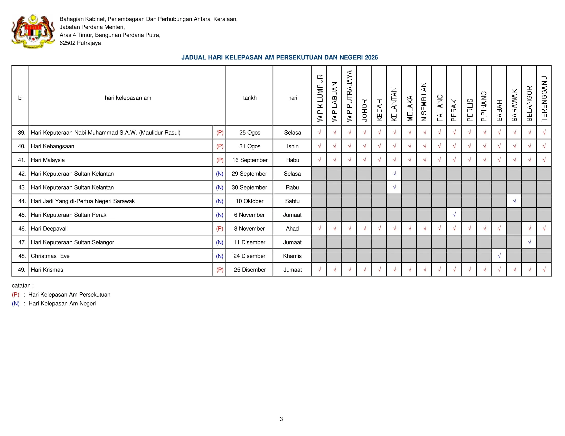 hari kelepasan am Malaysia 2026