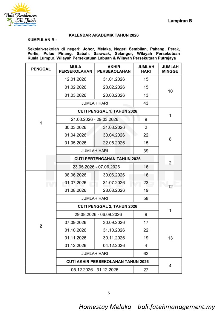 Takwim Cuti Sekolah 2026